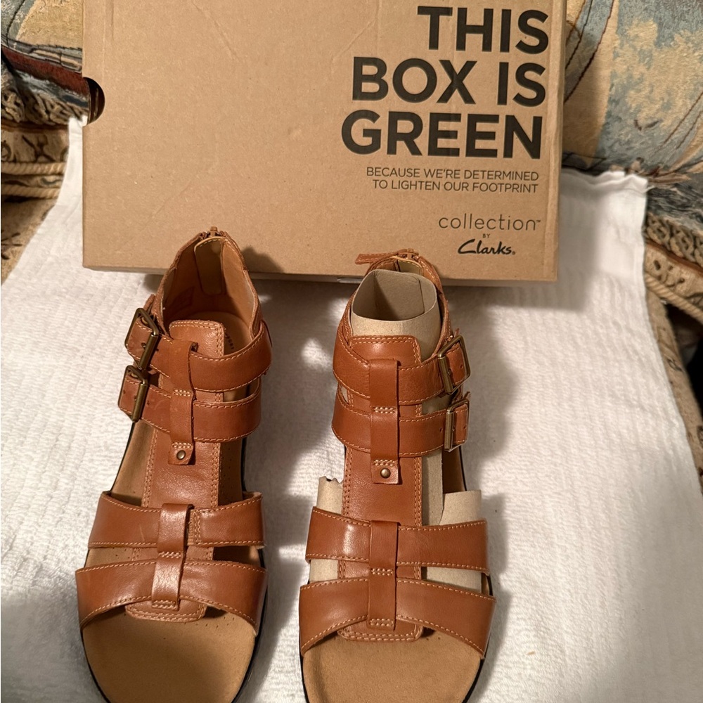 Clarks Brown Leather Strappy Buckle Sandals
